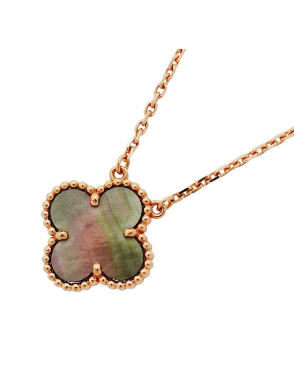 Van Cleef & Arpels Necklace Vintage Alhambra 18k Pink Gold Gray Mother of Pearl